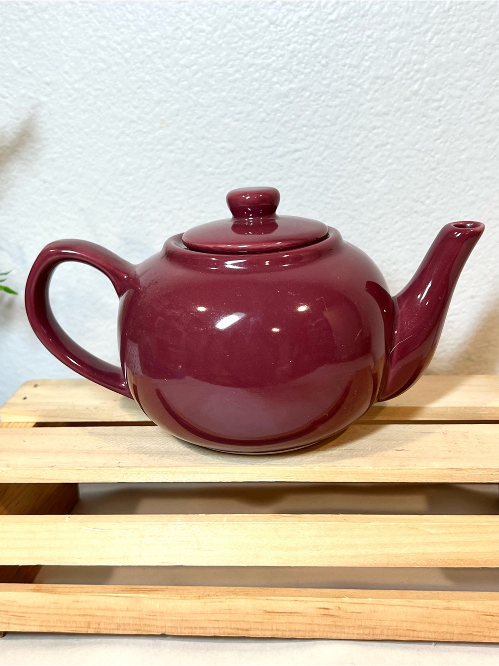 Small Brown Betty Teapot in Burgundy Mauve | Like New! | 3.5” H x 7” | 2 Cups